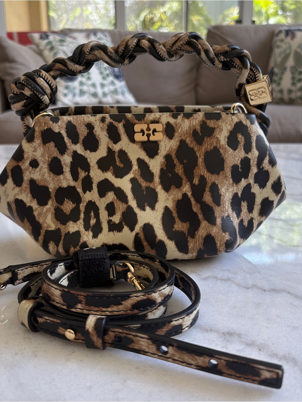 GANNI Leopard-Print Bou Crossbody Bag